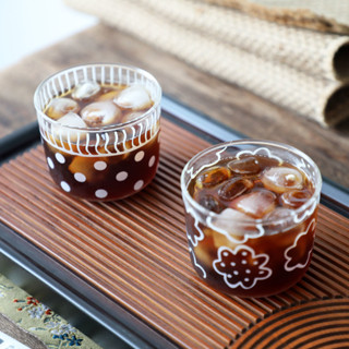 D0529-日式玻璃杯 創意玻璃咖啡杯 小眾插畵透明杯子 220毫陞 耐熱玻璃（高硼矽） 夏日果汁杯 日式印花果汁杯