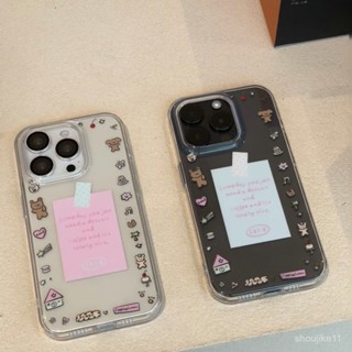 小熊標簽透明太空殻相容iPhone手機殻適用iPhone 16 Pro Max/15/14 Pro Max/13 Pro