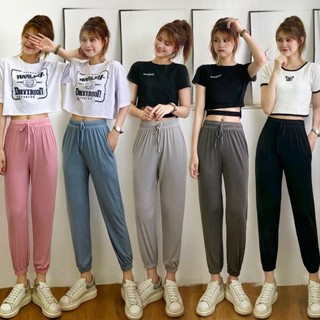 【現貨】冰絲運動褲女夏季薄款寬鬆束腳九分小個子休閒防蚊速幹哈倫燈籠褲小個子長褲 夏季長褲 百搭褲子【小個子】