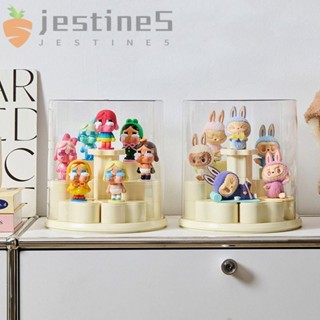 JESTINE亞克力展示收納盒,清除階梯式展示可動人偶收納盒,可旋轉POPMART泡泡瑪特展示櫃