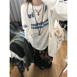 【HOT 本舖】童裝 國潮牌字母微透藍色長袖防曬服女夏季薄款寬鬆原宿風休閒百搭上衣