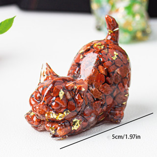【二十四小時發貨】 天然水晶碎石滴膠 翹尾貓小貓咪辦公室家居 客廳桌面裝飾擺件 StVE