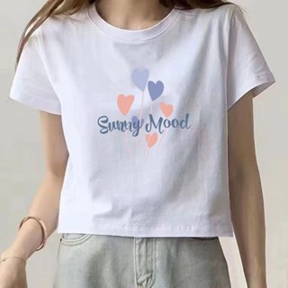 胖胖美依 短版上衣 短袖T卹 印花上衣 簡約 露臍 S-2XL新款正肩短袖短款顯瘦修身新款打底ins上衣-6955.