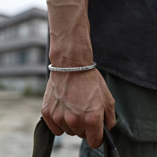 ✨臺灣熱銷✨吉祥圖騰手鐲 民族風復古做舊實心男款女款情侶款開口手工手環純銀