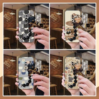 散熱高檔VIVO V17 Pro手機殼防塵情侶液態矽膠潮流卡通軟殼新款青春小熊手鏈趣味個性創意奢華男女款簡約黑珍珠掛飾