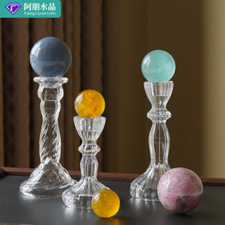 ✨ 天然水晶 工藝品 居家擺件 ✨天然水晶球玻璃底座羅馬輕奢複古風水晶球底座創意傢居裝飾工藝品 TRSST