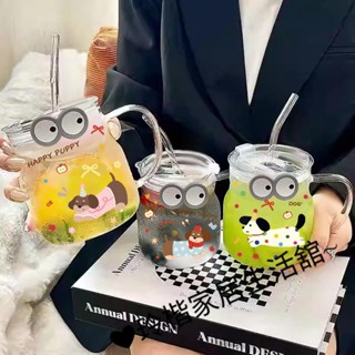 高顏值可愛馬克杯 簡約ins風大容量 透明水杯 帶把手吸管玻璃杯 泡果茶杯 家用美式咖啡杯 水杯女夏季