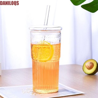 DANILOQS草杯,大容量帶蓋玻璃杯,耐用透明耐熱冷飲杯學校