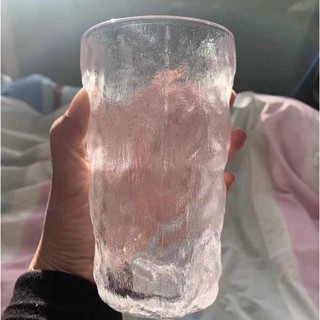 咖啡隨行杯 啤酒杯 ins風冰山紋玻璃杯簡約清森系小眾洋酒杯果汁杯家用喝水杯牛奶杯