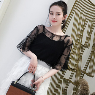 一字領上衣One shoulder top蕾絲上衣女一字領超仙大尺碼寬鬆鏤空蕾絲衫女 遮肚子蕾絲鏤空上衣新款現貨25.6