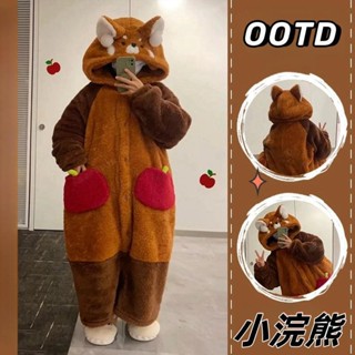 可愛卡通小浣熊珊瑚絨睡衣女冬季加厚睡袍可外穿家居服