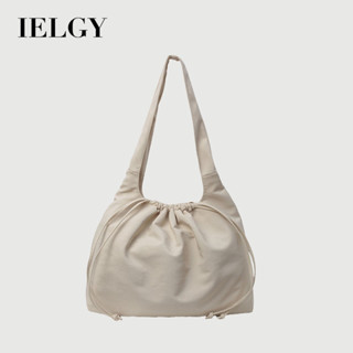 IELGY 時尚簡約腋下包 休閒抽繩帆布大容量托特包