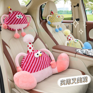 獃萌可愛汽車腰靠 卡通創意大腳怪獸車載靠枕 舒適車用頭枕護頸枕 QWE
