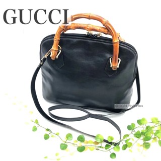 GUCCI 古馳 手提包 竹節系列 皮革 黑色 2way 日本直送 二手
