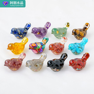 ✨ 天然水晶 工藝品 居家擺件 ✨天然水晶碎石滴膠可愛小鳥樹脂微景觀盆景車載創意工藝品禮品擺件 TRSST
