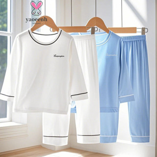 【YAOEENH】90-170CM 夏季男女童薄款莫代爾睡衣 中大童休閒舒服家居服套裝 現貨 快速出貨