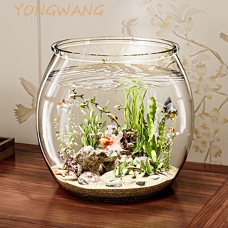 YONGWANG圓形魚缸,金魚缸塑膠桌面魚缸,裝飾性的360度視角家庭桌上型小型水族箱桌面裝飾