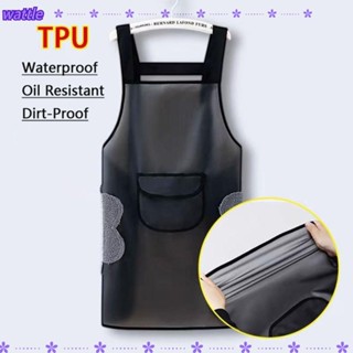 WA-SPORT 廚房圍裙,透明黑色防水工作圍裙,PVC 防汙防油清潔圍裙