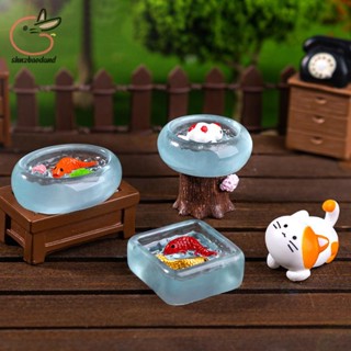 GRDOG 4件/套娃娃屋微型模擬錦鯉魚缸娃娃屋圓形魚缸模型娃娃屋迷你傢俱擺件