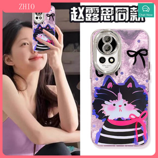 適用華為nova12手機殻榮耀200/100黑色貓咪支架nova11/7榮耀50