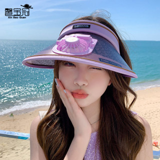 🎀現貨速發🎀8202新款帽子女大簷帶風扇空頂帽USB充電遮陽帽夏時尚太陽帽
