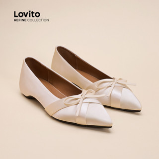 Lovito 優雅素色內增高法式蝴蝶結尖頭淺口女式芭蕾平底鞋 LFA70254