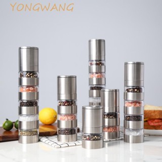 YONGWANG多層胡椒研磨器,手動陶瓷磨芯胡椒鹽磨,多功能可疊放不鏽鋼可調節調味料容器野餐