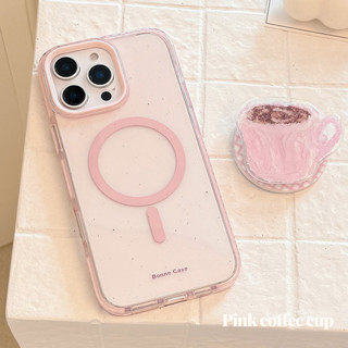 磁吸支架適用蘋果16promax手機殼粉色咖啡杯iPhone15防摔14