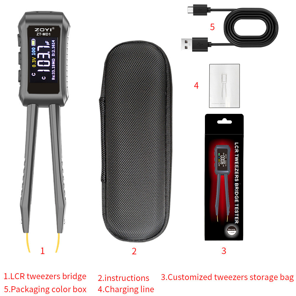 ZT-MD1電橋鑷子 LCR數字電橋測試儀 高精度SMD貼片測試夾工具 自動識別和測量電阻電容電感        【內置
