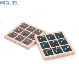 MIQUEL耳環戒指收納盒,戒指展示架9格木製珠寶展示道具,戒指支架盒櫃檯珠寶道具純色款結婚戒指盒