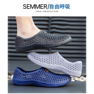 現貨[AIWEN]男士涼鞋 夏季新品男士包頭洞洞涼鞋透氣網鞋