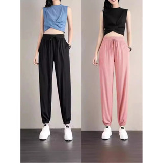 💕熱銷💕 🔥熱銷🔥 【買一送一】冰絲運動褲女 寬鬆束腳 夏季薄款 休閒衛褲 垂感顯瘦 大碼闊腿燈籠褲 冰絲束腳褲 九分束