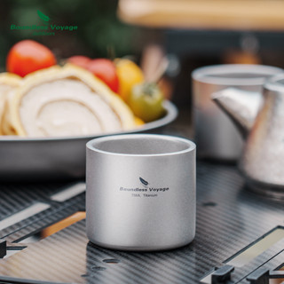 現貨BY296 必唯純鈦茶杯 純鈦主人杯 隔熱防燙功夫泡茶杯 超輕便攜戶外露營啤酒杯 75ml雙層純鈦咖啡杯