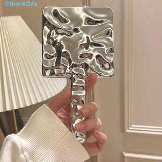 BACK2LIFE 化妝鏡,銀色 Ins 手持鏡子,美容液造型方形時尚梳妝鏡女