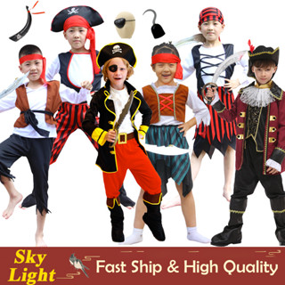 傑克斯派洛船長服裝角色扮演連身衣套裝兒童男孩加勒比海盜萬聖節派對嘉年華服裝