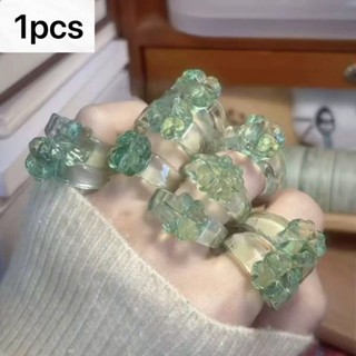 淺綠色系四葉草戒指小眾設計百搭可愛透明指環
