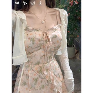 （2025年夏季全新款）仙氣小無袖罩衫女夏設計感木耳邊外搭防曬小外套吊帶裙披肩雪紡上衣
