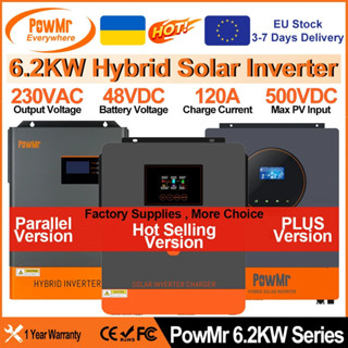 PowMr 6.2KW混閤太陽能逆變器48v電池至230VAC Max PV 500v內建120A MPPT太陽能充電器