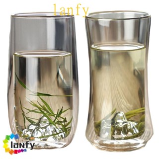 LANFY雙層玻璃杯,山形耐熱透明茶杯,時尚300毫升加厚防燙咖啡杯居家裝飾