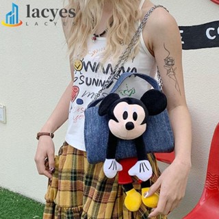 LACYES卡通娃娃單肩包,大容量可愛米奇娃娃斜挎包,時尚休閒卡通片斜揹包牛仔布流浪包購物