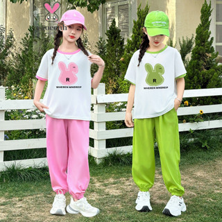 【YAOEENH】110-170CM 夏季女童清爽透氣寬鬆休閒套裝 中大童卡通印花短袖束腳長褲兩件套