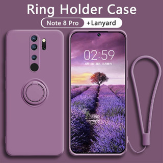 豪華 Redmi Note 8 Pro 手機殼液態矽膠柔軟防震手機殼帶磁性環支架手指支架和掛繩