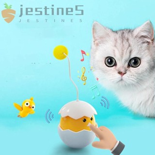 JESTINE逗貓玩具,可愛的發聲電動不倒翁玩具,有趣的雞蛋形狀自動貓聲音玩具寵物玩耍