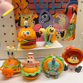 漢堡派對海綿寶寶盲盒手辦美味蟹堡動漫公仔潮玩模型桌面蛋糕擺件
