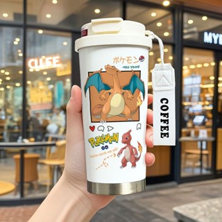 【現貨】寶可夢保溫杯動漫噴火龍卡比獸大容量學生咖啡杯便攜吸管雙飲水杯 學校周邊 夏季送禮