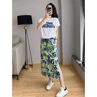 時尚氣質套裝2025夏季韓版新款顯瘦氣質短袖上衣開衩半身裙兩件套