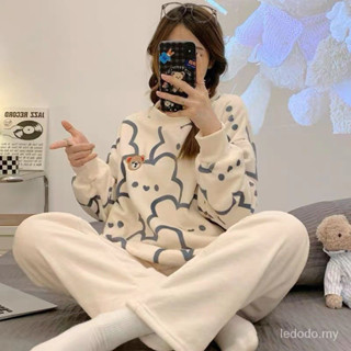 女款法蘭絨家居服卡通睡衣套裝秋冬法蘭絨可愛珊瑚絨家居睡衣