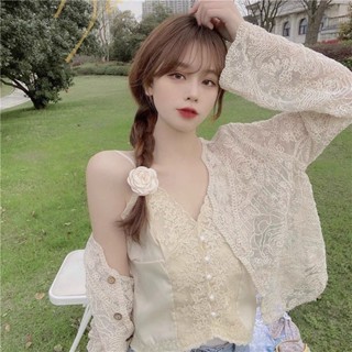 [MTT精選熱賣]蕾絲防曬開衫女春夏吊帶外搭披肩外套設計感時尚薄款雪紡長袖上衣