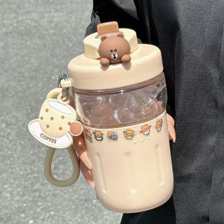 環保杯 保冰杯 玻璃杯耐高溫可愛小熊夏日茶水分離泡茶杯女生新款咖啡隨行直飲杯