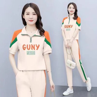 《現貨下單》中老年休閒運動服套裝女短袖T恤2022新款POLO衫中年媽媽夏裝上衣